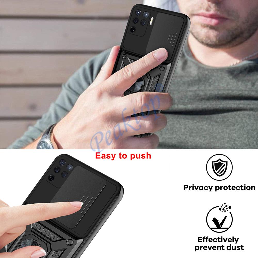 Armor metal case for oppo reno 5 lite 5 6 5g f-ringhållare med stativ fodral för reno 4 reno 4 lite 5f push-pull-skal