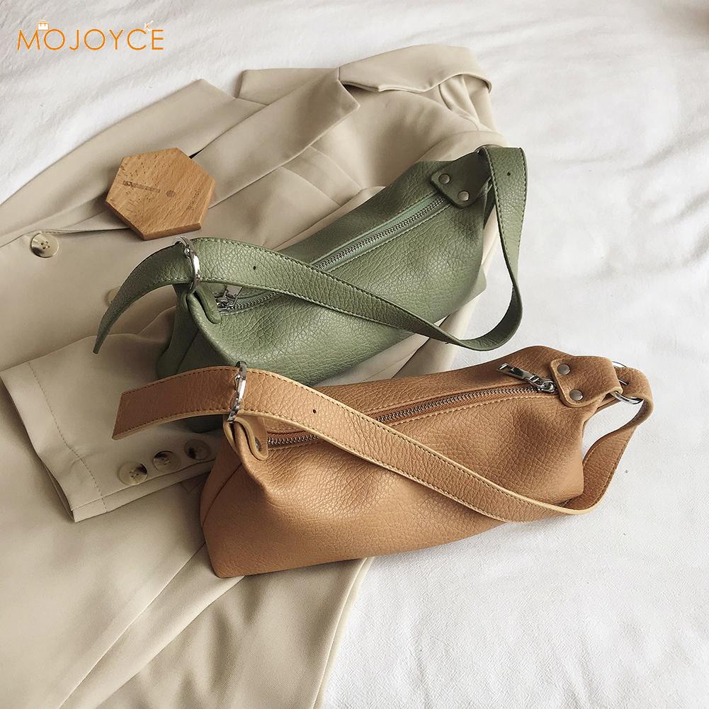 Ensfarvet kvinder pu læder hobo skuldertasker armhule slynge håndtasker enkle skulder tasker