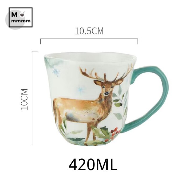 Keramik Becher Mit Untertassen Set Bts Tasse Original Frühstück Tassen Espresso Tasse Wald Tiere Tassen Kaffee Tassen Set Mit Dessert platte: H-420ML