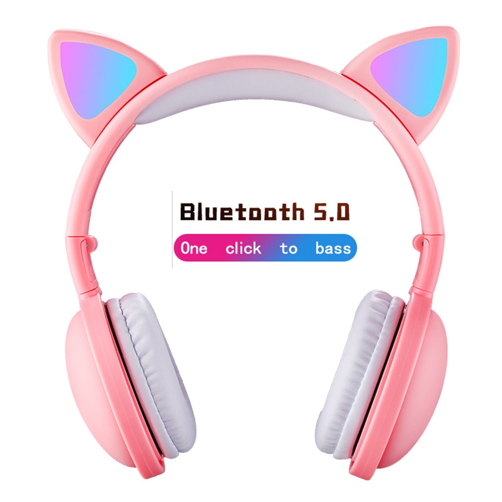 LED Cat Ear Noise Cancelling Headphones Bluetooth 5.0 LED Light Foldable Adjustable Headset 3.5mm Plug With Mic