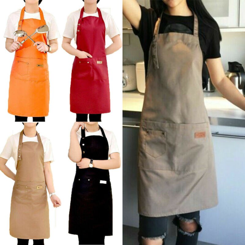 Delantal Unisex de lona vaquera con bolsillos, artesanías de carnicero, cocineros, cocina, barbacoa, liso, , 1 ud.