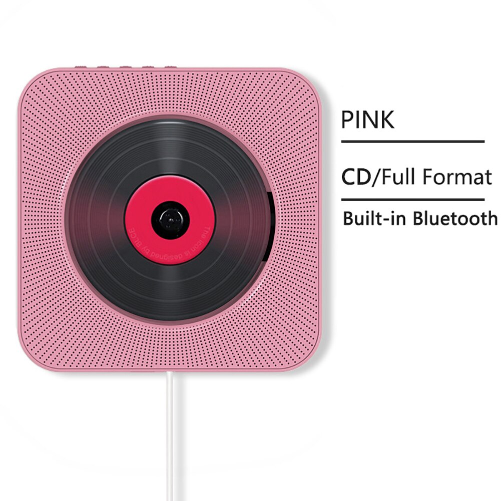 Wall Mounted CD Player Surround Sound FM Radio Bluetooth USB MP3 Disk Music HiFi Player Boombox Pull Switch with Remote Control: Pink