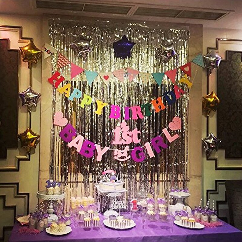Party Backdrop Glitter Gold Curtains Wedding Birthday Anniversary Tassel Background Decoration Favors Coloured Ribbon Drapes