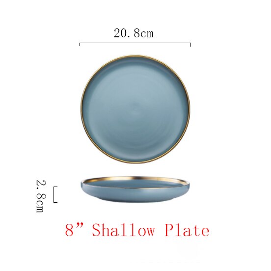 Pink/blå keramik guld indlæg tallerken sæt bøf mad tallerken nordisk stil komplet bordservice skål fad porcelæn spisestel sæt: O
