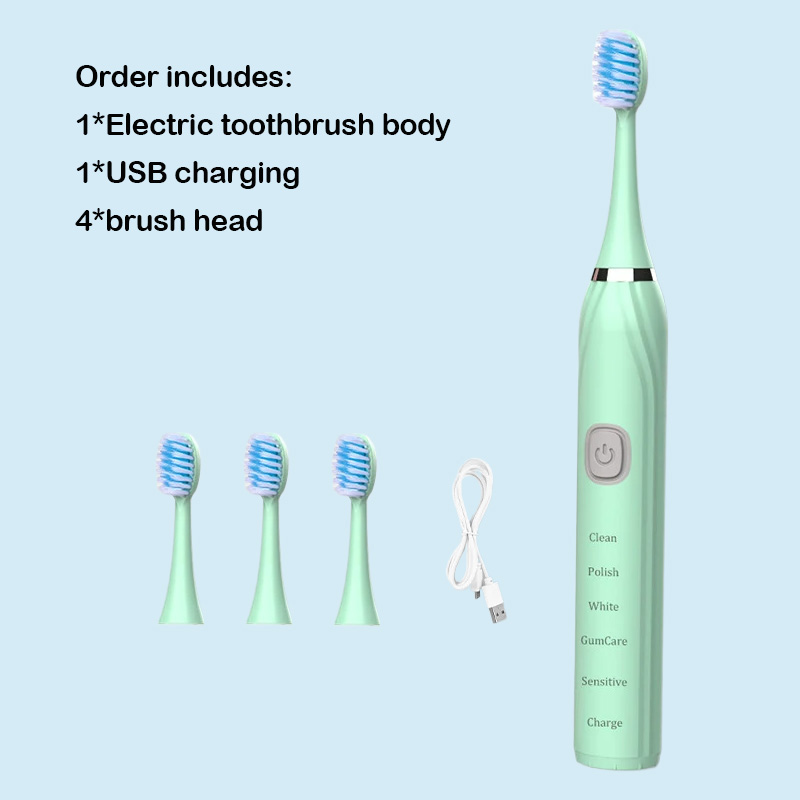 Cepillo de dientes eléctrico, vibrador ultrasónico, blanqueamiento dental, carga rápida por USB, cepillo de dientes sónico recargable, resistente al agua IPX7: Marfíl