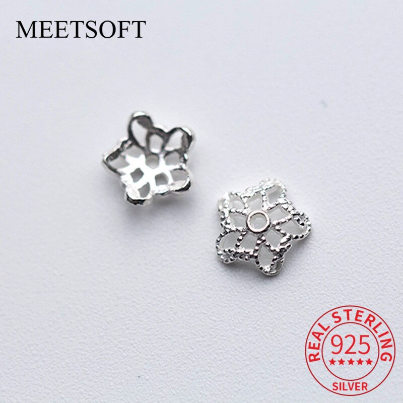 Meetsoft Sekretariat 5 stück/viel  s925 Sterling silber fünfzackige sternblumen-perlenkappen anhänger für diy handgefertigten schmuck zubehör