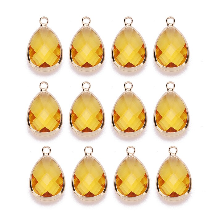 LOULEUR-colgante de cristal KC con forma de gota de agua en 12 colores, collar y colgante de cristal de cobre dorado para mujer, piezas de joyería Diy: yellow