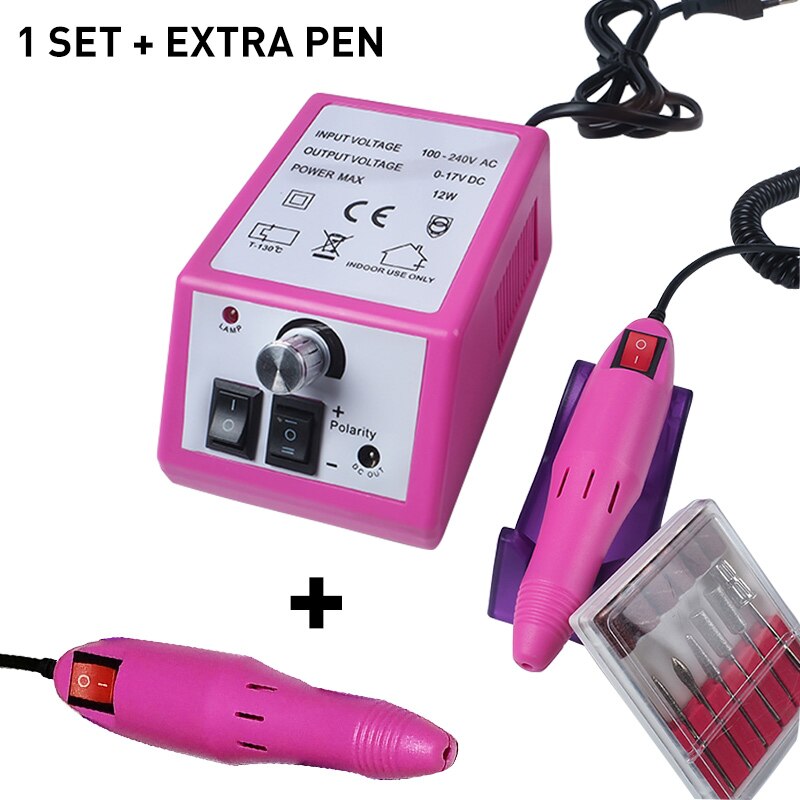 Manicureset met vervangende pen voor manicure, pedicure, vijlen, gereedschapsset, gelnagelriemverwijderaar, keramische snijder: Roze set met pen / Ons