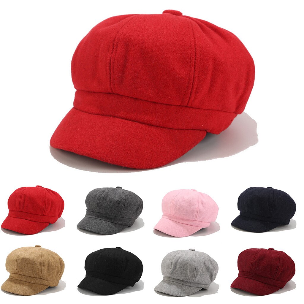 #48 Vintage Women Winter Solid Hat Beret Cap Korean Painter Newsboy Berets Chapeau Homme Кепка Без Козырька Gorras De Mujer