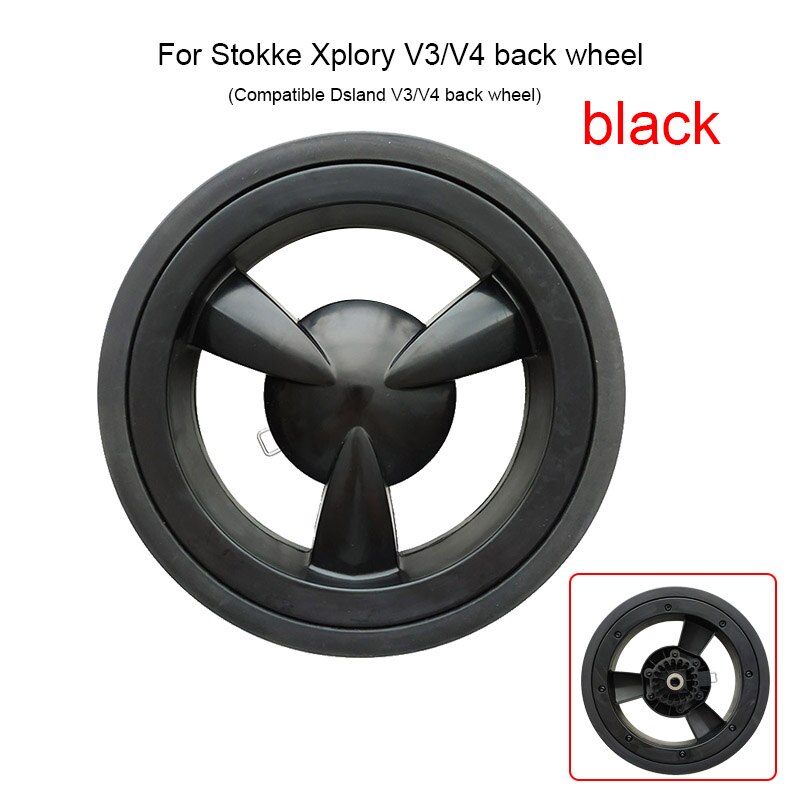 Barnevogn hjul kompatible med dsland serien stokke hjul xplory  v3 v4 v5 v6 baby trille hjul babyvogn barnevogn tilbehør: Svart bakhjul a