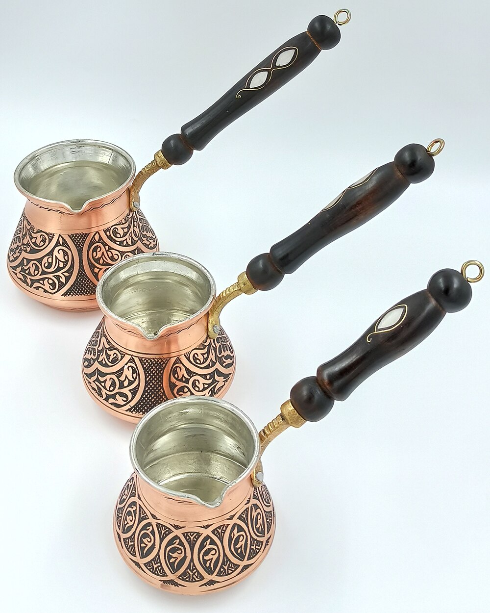 Copper Engraved Wooden Handle Coffee Pot Handmade Authentic Turkish Coffee Espresso Arabic Coffee Pot CPR08