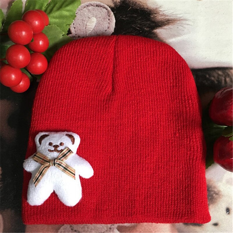 Lente herfst baby gebreide warme katoenen muts voor peuters, baby's, meisjes, jongens, 3d beren babymutsjes