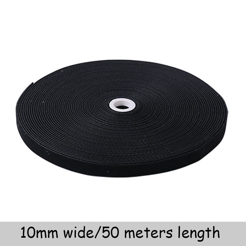 50 meter selvklebende borrelås kabelbånd magisk festebånd kroker løkker snorer spenne manager klips wire line finishing stropp: 50 meter svart