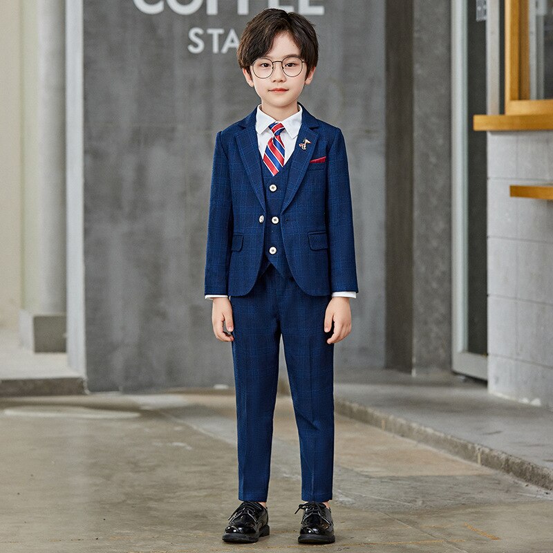 Traje de chaqueta para niños, traje Formal de esmoquin para niños, conjuntos de ropa a cuadros, abrigo de día para de boda, chaleco, pantalón, disfraces
