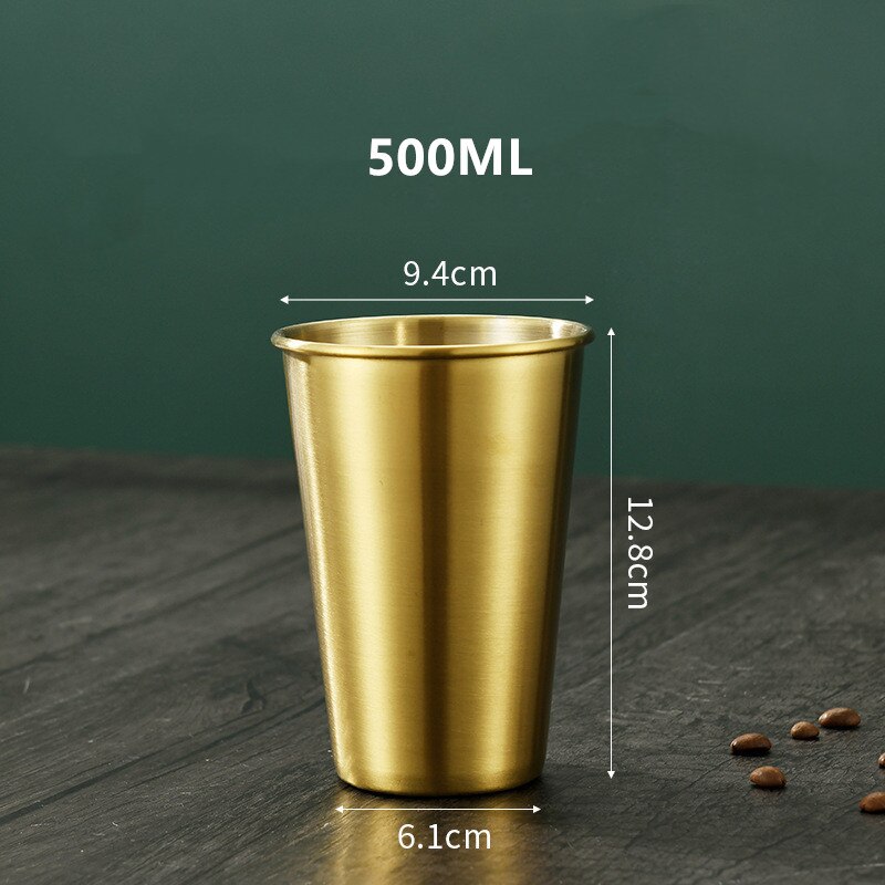 Gold Unbreakable Metal Drinking Beer Coffee Tea Cup Insulation Anti-Scalding Stainless Steel Water Mug Cups: Gold 500ML