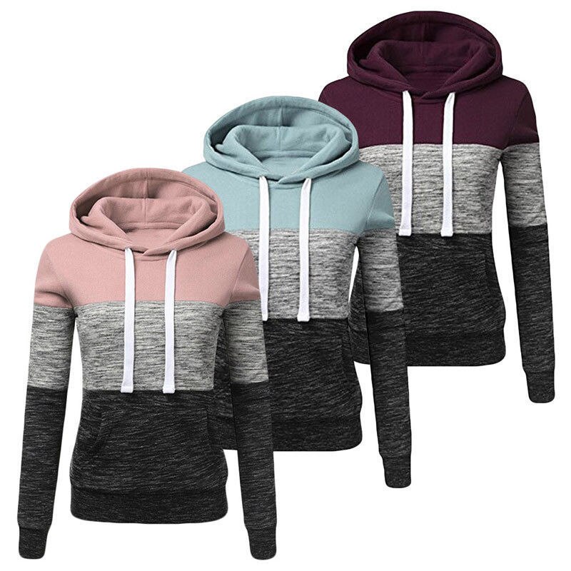 Winter sportswear ladies color block hoodie casual long-sleeved pullover
