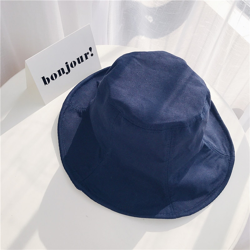 Bucket Hat Women Summer Linen Hats uv Protection Sun Hats For Women Foldable Cute Bucket Hat Black Beige Yellow Khaki Navy Blue: Navy