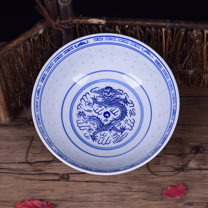 Blue and White Porcelain Dragon Pattern Rice Bowl Ceramic Under Glaze Jingdezhen Soup Noodle Bowl Fruit Bowl Tableware: 4.5 inch