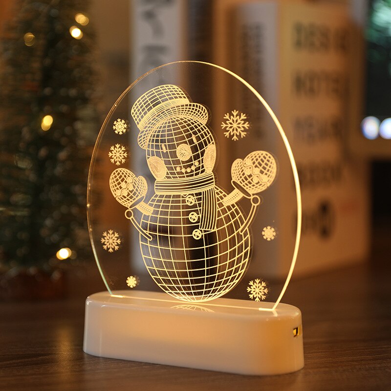 1Pc Usb Power Nachtlampje Led Herten Sneeuwpop 3D Acryl Tafellamp Slaapkamer Decor Lamp Kerst Decoratie: 08