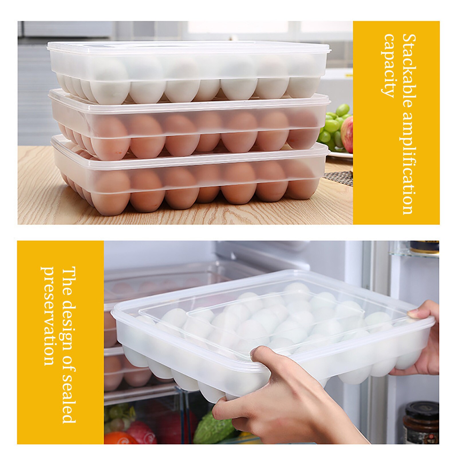 1pc 34 Compartments Transparent Egg Storage Box Portable Wild Picnic Egg Organizer Kitchen Refrigerator Fresh Storage Supplies: A