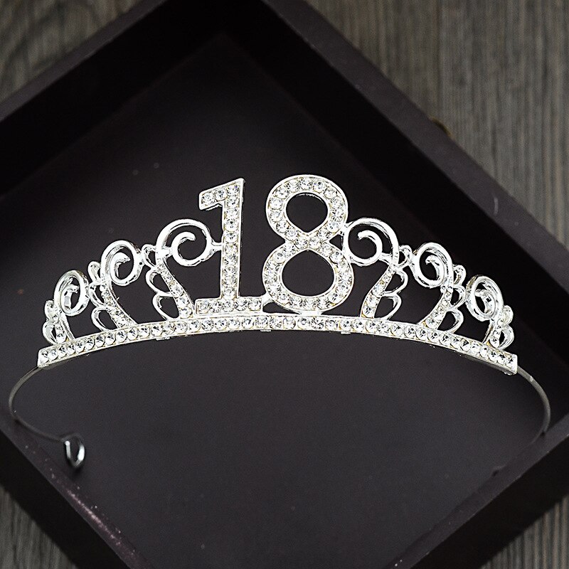 6 Styles Number Birthday Tiara Gorgeous Exquisite Rhinestone Princess Crown Silver Hair Jewelry Headband