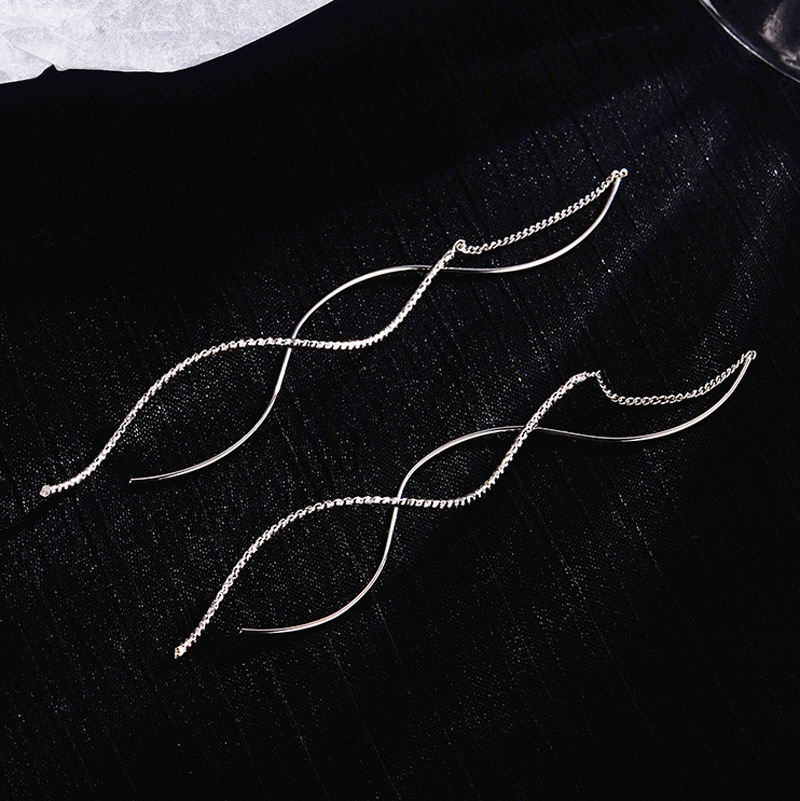 VOQ Silver Color Exquisite Wavy Simple Earrings Temperament Tassel Long Earrings Female Jewelry