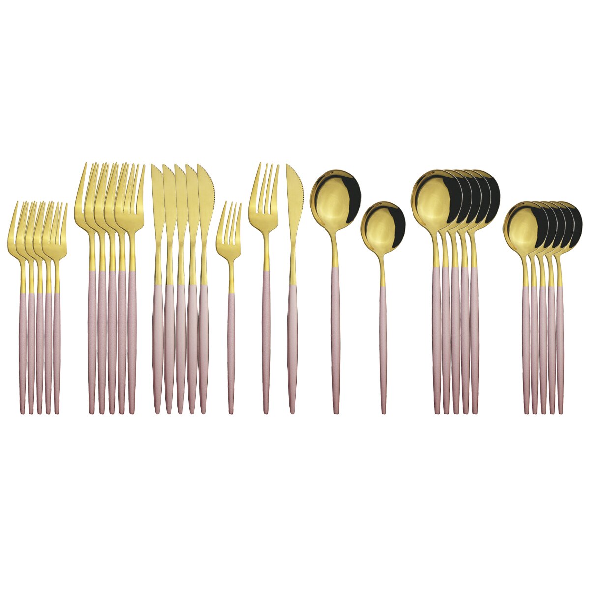 30Pcs White Gold Cutlery Set Stainless Steel Dinnerware Set Knife Fork Spoons Tableware Set Home Kitchen Flatware Silverware Set: Pink Gold