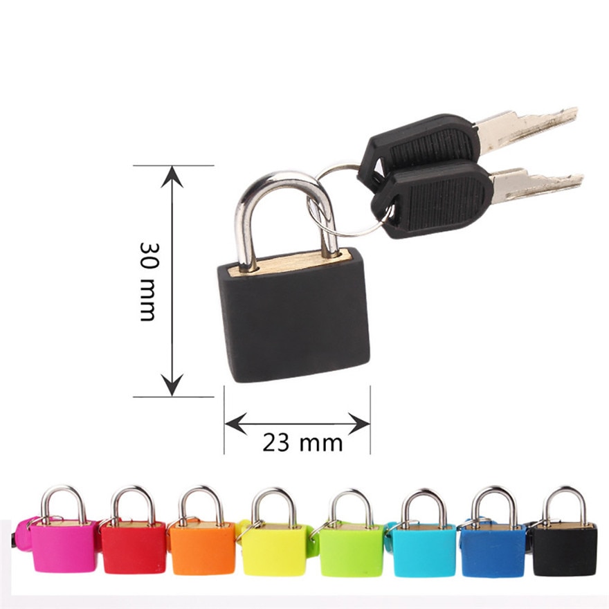 Mini candado de acero fuerte para maleta, pequeño candado de viaje con 2 llaves, 6 colores,