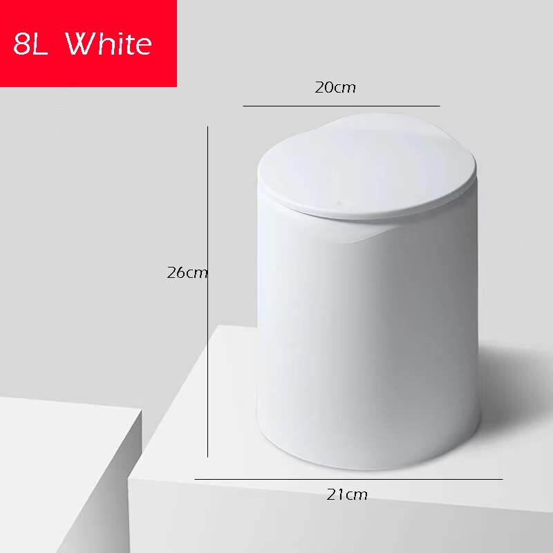 1Pcs 8L/12L Ronde Grote Capaciteit Indoor Prullenbak Emmer Vuilnis Vuilnisbak Opslag Organisatie In De Keuken Wc voor Badkamer: 8L White