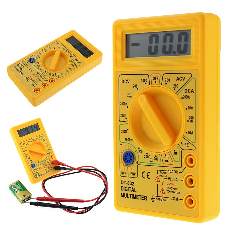 DT832 Digital Multimeter LCD DC AC Voltmeter Ammeter Ohm Tester