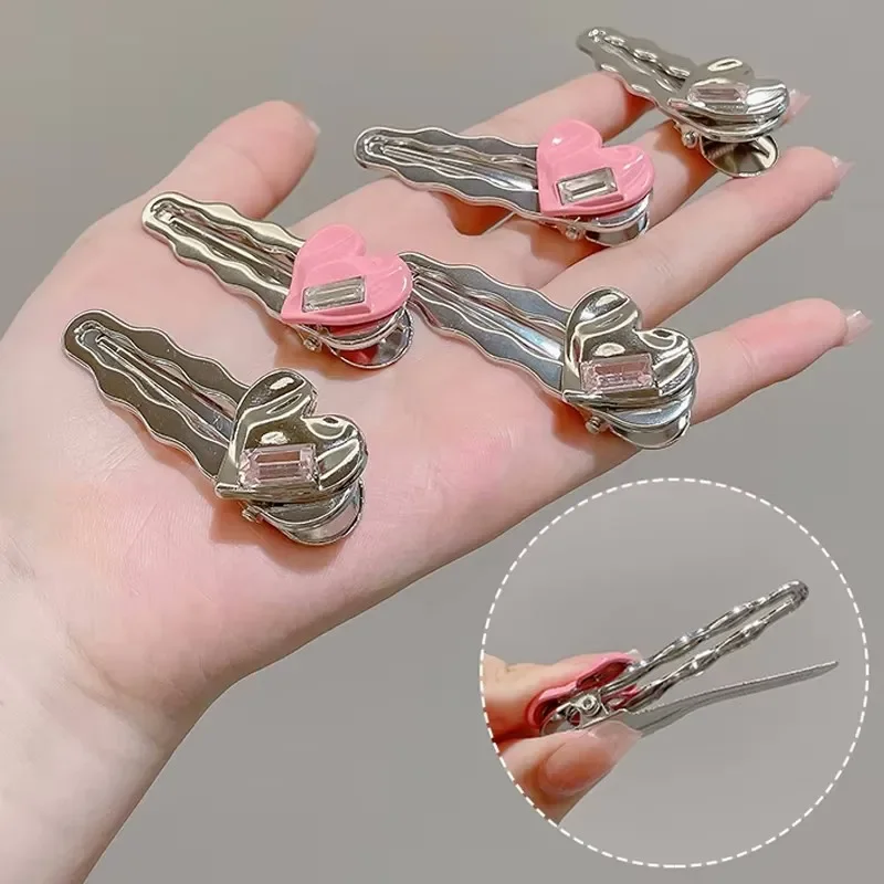 Ins Metal Love Rhinestone Hair Clips Women's Hairpin Sweet Cool Bangs Side Duckbill Clip Hair Barrettes Korean Girls Headwear