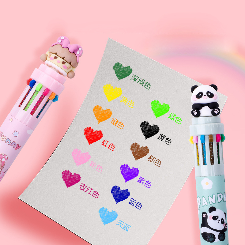1 stücke Zehn farben kugelschreiber Karikatur Nette Farbe durch typ Multi funktionale unterschrift stift 12 farben neutral stift malerei preis