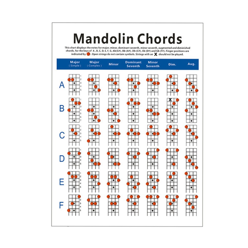 Mandolin Fretboard Chord Chart Finger Exercise Poster Coated Paper Fingering Diagram for Musical Instrument Lovers: S