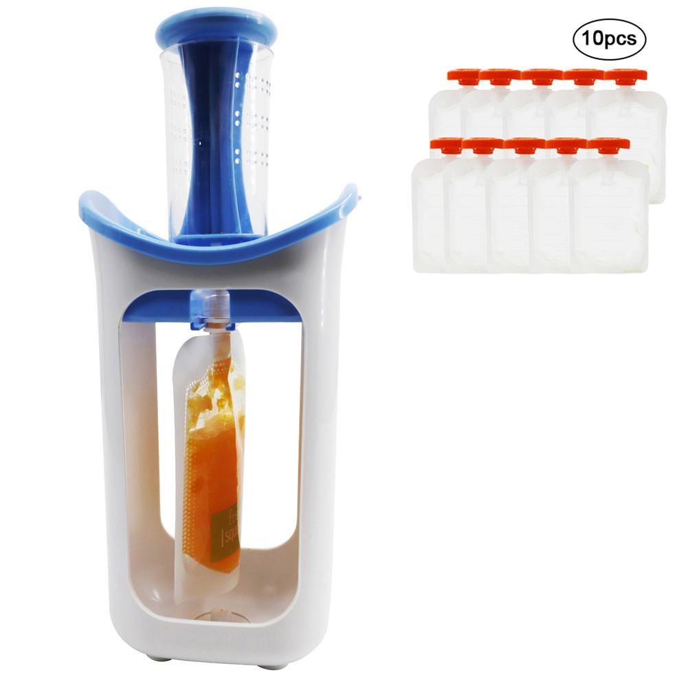 Fruit Food Squeeze Station Baby Fresh Fruit Juice Food Maker Pouch Puree Squeezer Juice Dispenser Baby Food Squeezer: Blue