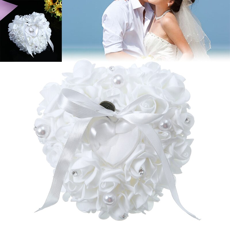 Perle pe skum roser vielsesring bærer pude foreslå ring kasser pude pude hvid romantisk til bryllupsfest artikler