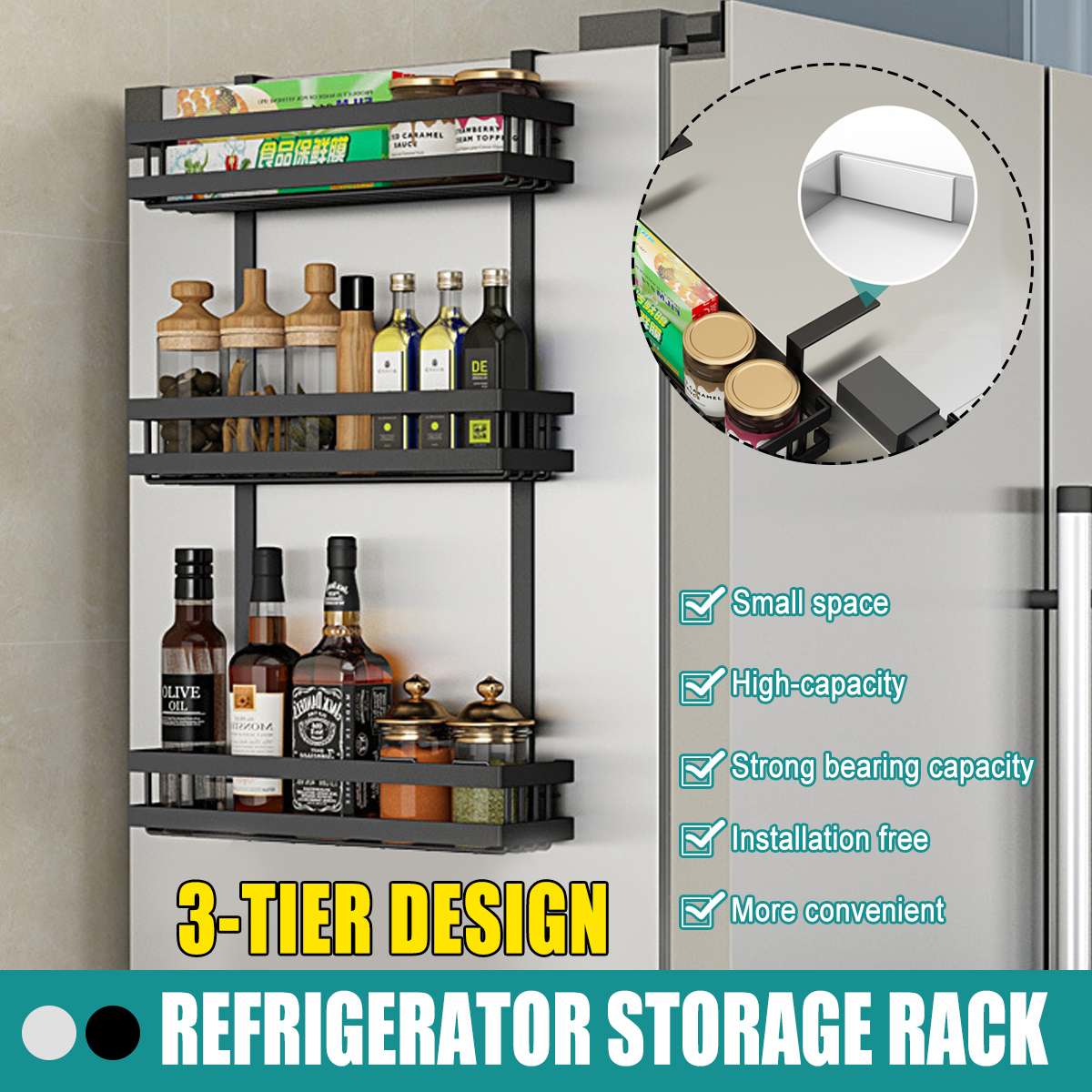 Multifunctional Refrigerator Rack Side Storage Rack Kitchen Spice Rack Wall-mounted Rack Kitchen Accessories Organizer