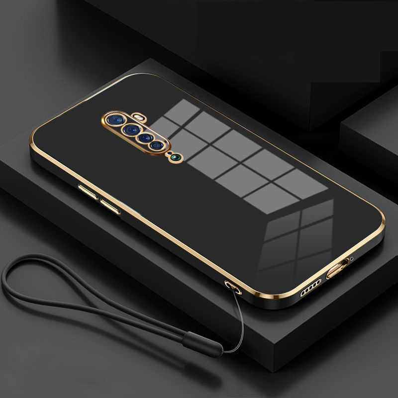 Pour OPPO Reno2 F étui oppo Reno2z coque de téléphone Oppo Reno 2 étui CPH1989 CPH1907 couverture de luxe placage carré antichoc couverture arrière: EVA / Black