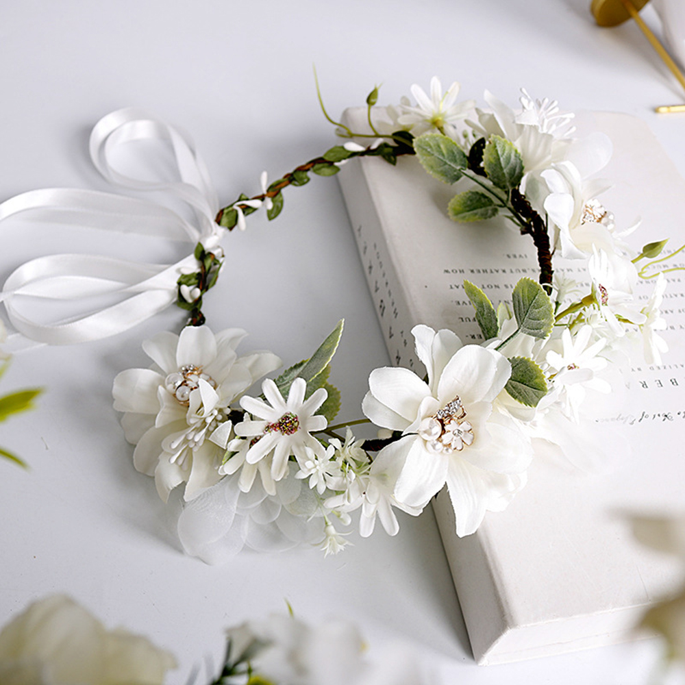 Simulatie Witte Krans Bruiloft Bloem Haarband Hoofdband Fotoshoot Hoofddeksels Rose Krans Bloem Haarband