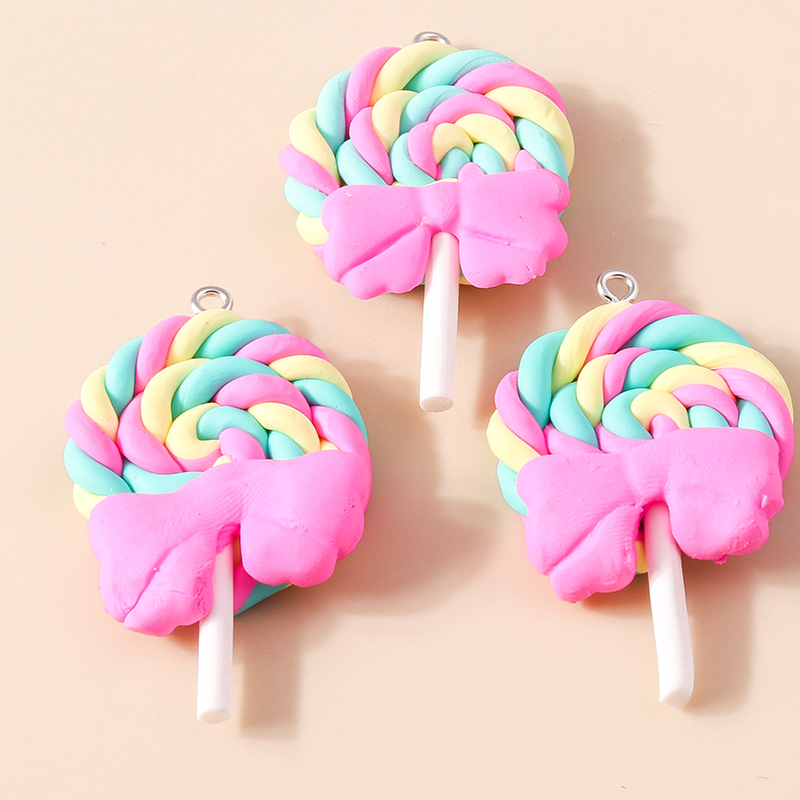 10 Uds. De colgantes de resina de dibujos animados Kawaii para niñas, colgantes de piruleta de Color caramelo para pendientes, pulsera, suministro de joyería DIY