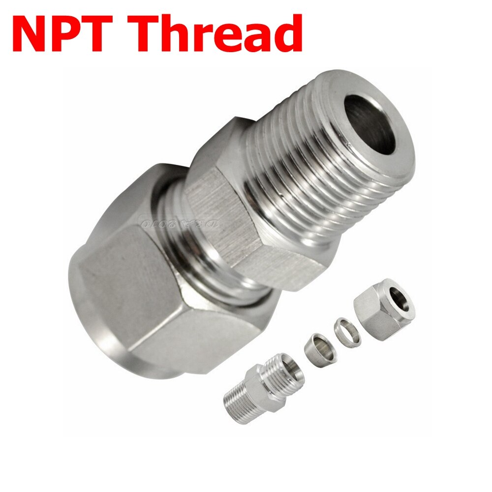 2 Stks 1/4 "Npt Draad x 10mm OD Buis Compressie Dubbele Beentje Buis Compressie Fitting Connector NPT Rvs 304