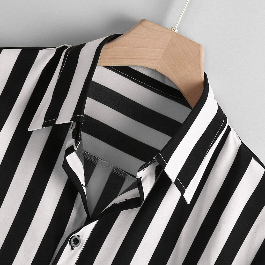 Camisas informales a rayas para hombre, ropa de calle, camisa negra de manga larga, de verano