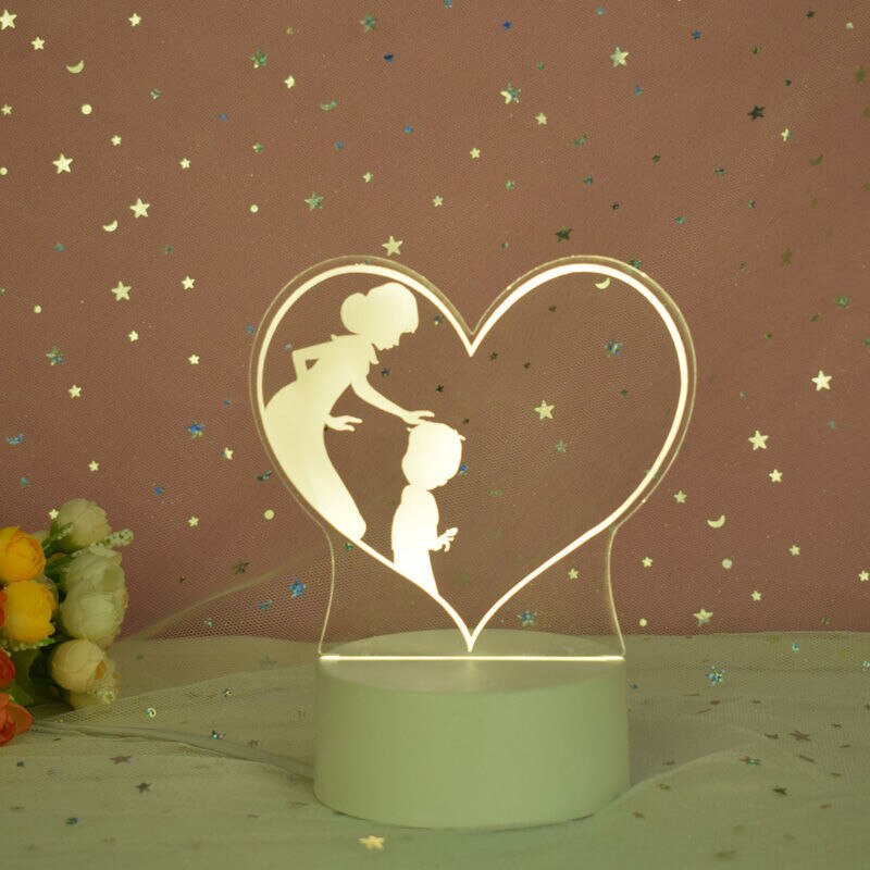 Lámpara de holograma 3D para madre, luces acrílicas USB con caja de , de aniversario, de amor de cumpleaños para mamá: mom son