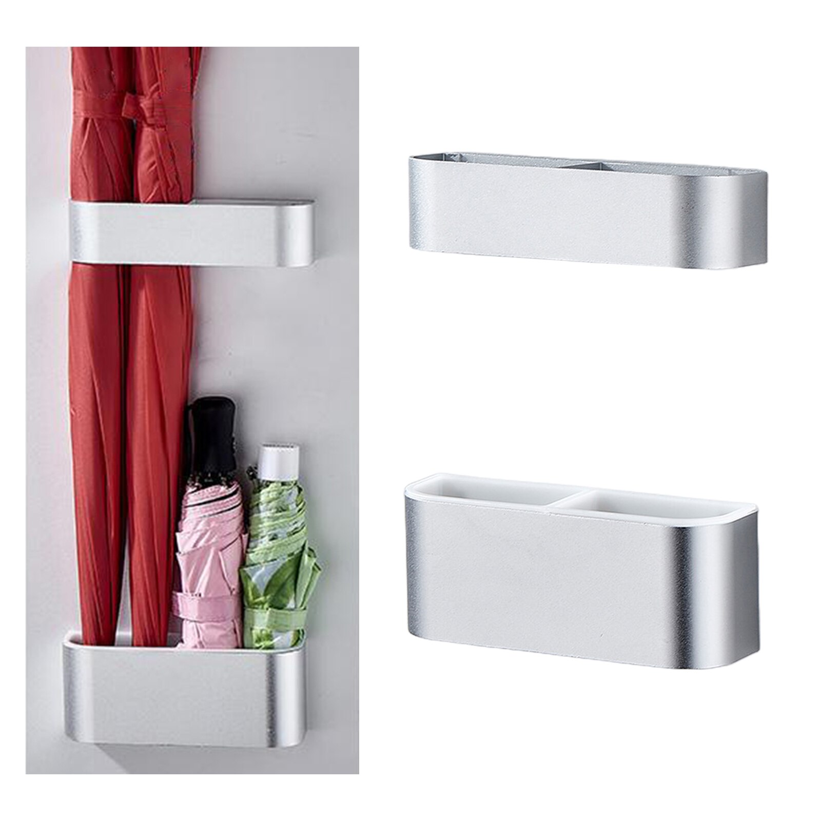 Aluminum Umbrella Storage Holder Stand for Home, Door Attachable Umbrella Storage Rack: Silver Set