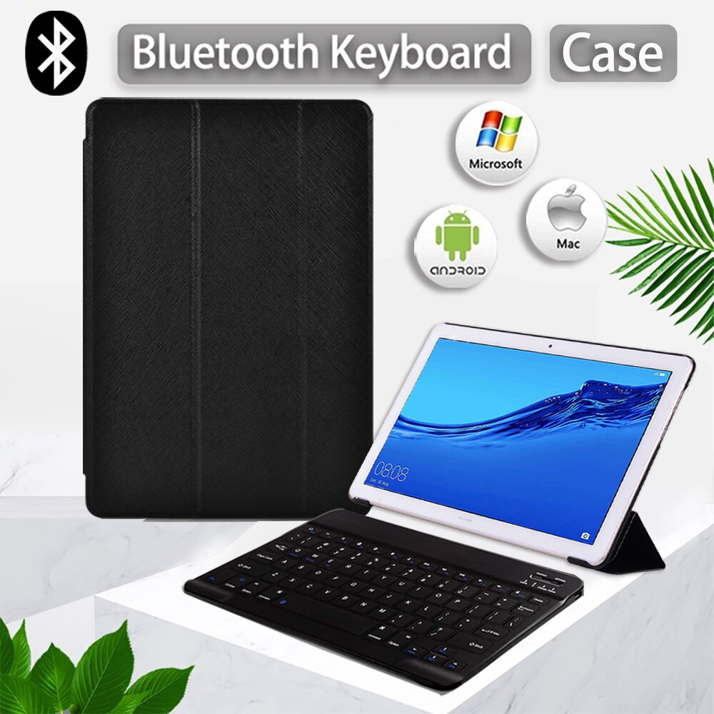 Case for Huawei MediaPad T3 10 9.6&quot;/MediaPad T5 10 10.1&quot; PU Leather Folding Stand Cover Tablet Case + Bluetooth Keyboard