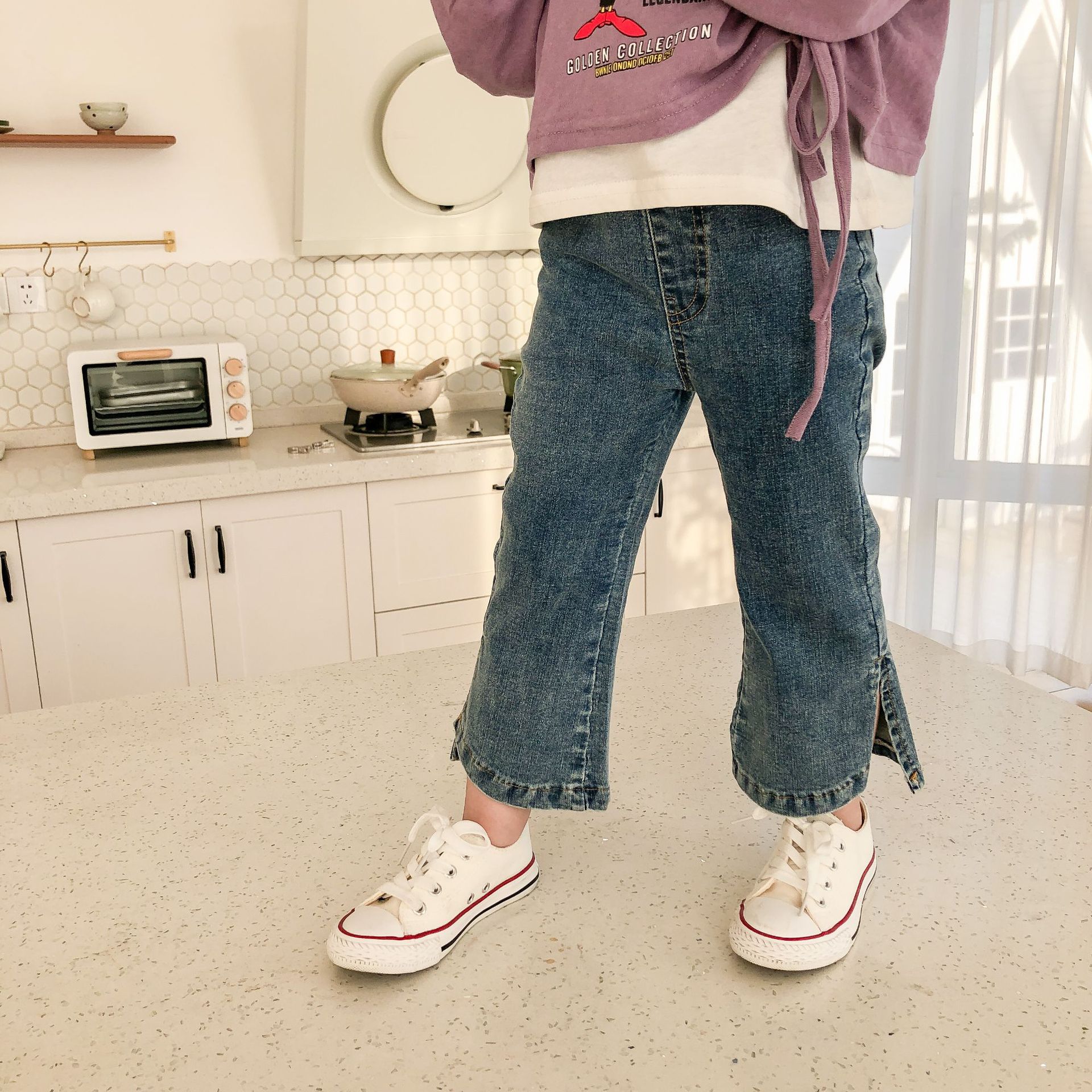 Spring Children's Clothes Girl's Pants Leg Split Elastic Flared Pants Baby Jeans Kids Boy Jeans Clothes