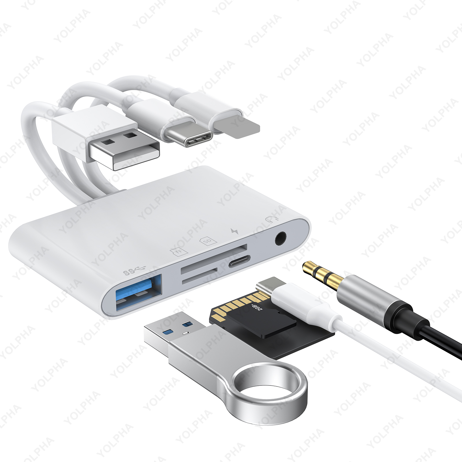 Czytnik kart pamięci 5w1 USB OTG SD do iPhone'a iPada Urządzenia USB C A Gniazda Micro SD SD Obsługa SD Micro SD SDHC SDXC MMC: Beżowy