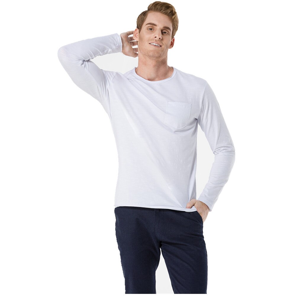 Undershirts Cotton Long Sleeve Underwear men Black White Undershirt V Neck Spring Autumn Tees Top: White / XL