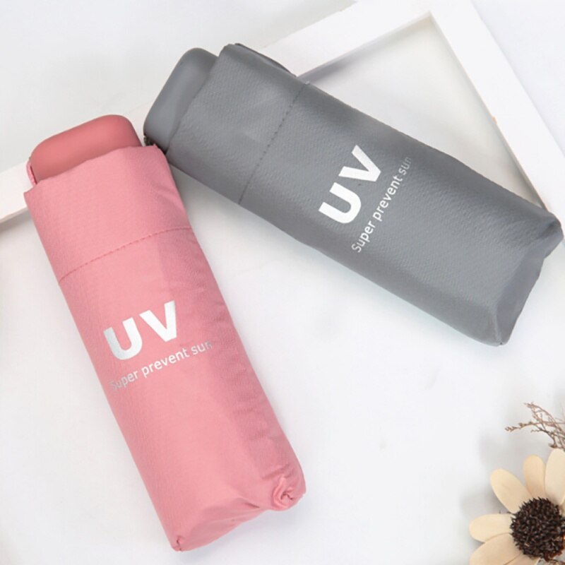 Sombrilla de vinilo para protegerse del sol upf, ligera y fresca, sombrilla de bolsillo plegable Cinco plegados para hombres y mujeres estudiantes #