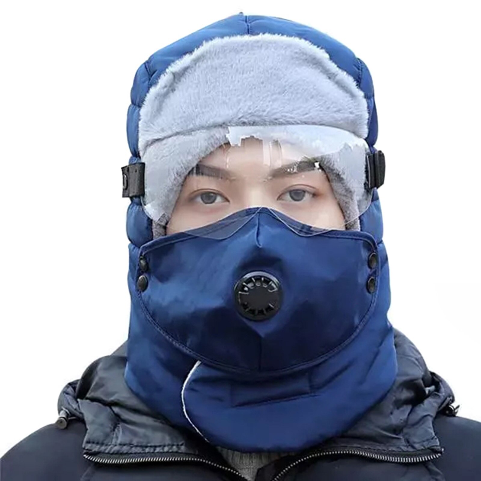 Full Protection Warm Waterproof Winter Hats With/Without Glasses for Riding Bike Motorcycle Outdoor d88: Navy Blue With Glass