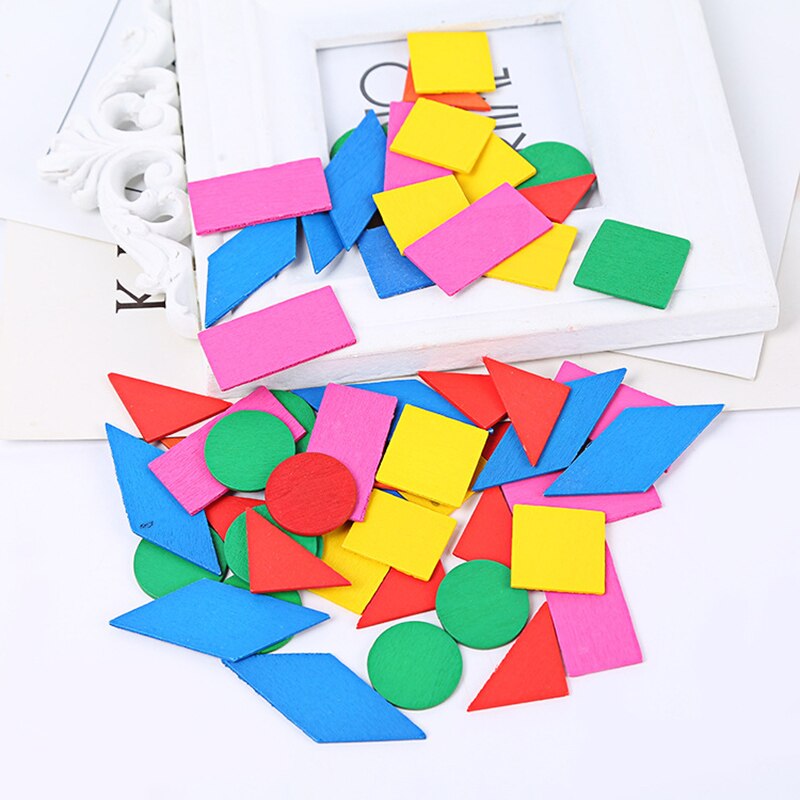 50 Stuks Houten Kartonnen Puzzel Speelgoed Blokken Kleurrijke Ronde Geometrische Chips Wiskunde Onderwijs 3D Geometrie Blokken Vroege Onderwijs Speelgoed